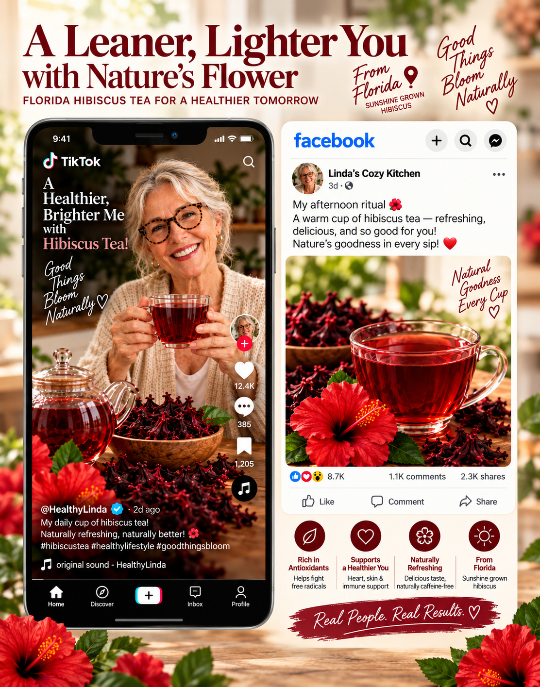 Grown Roselle Hibiscus Tea – Tart Berry Flavor, Hot & Iced Ready-FD6U