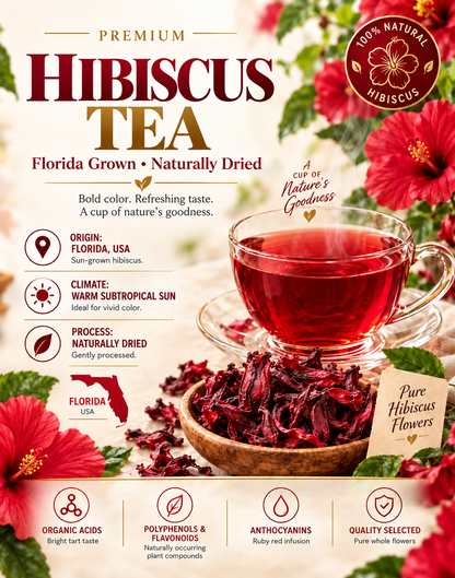 Grown Roselle Hibiscus Tea – Tart Berry Flavor, Hot & Iced Ready-FD6U